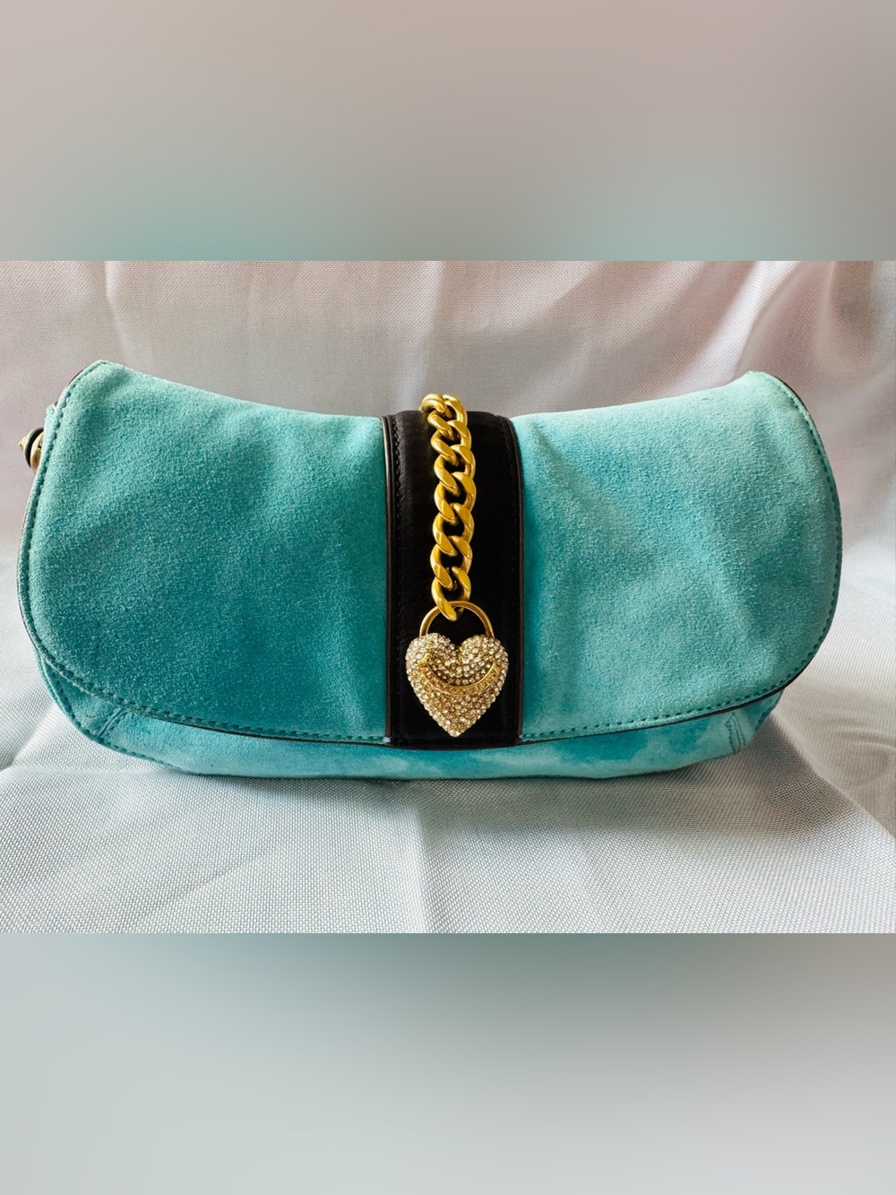 Rare Juicy Couture Y2K Teal Velour Rhinestone Darling Couture Shoulder Bag - Picture 2 of 12